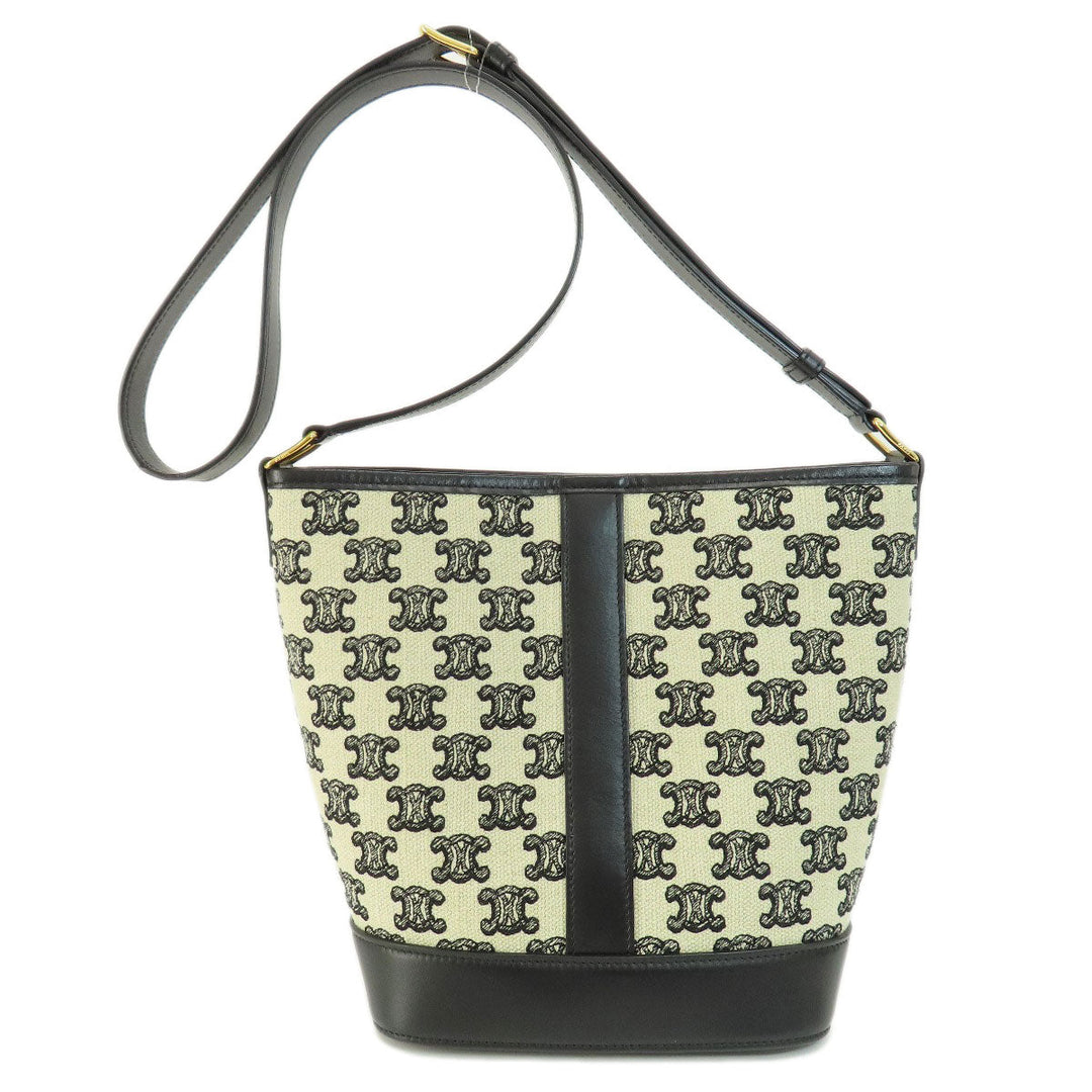 CELINE Shoulder Bag canvas black Small Bucket Triomphe Women Used Authentic