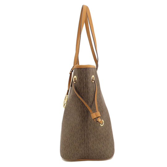 MICHAEL KORS Tote Bag Leather, Coated Canvas Brown MK signature Women Used Authentic
