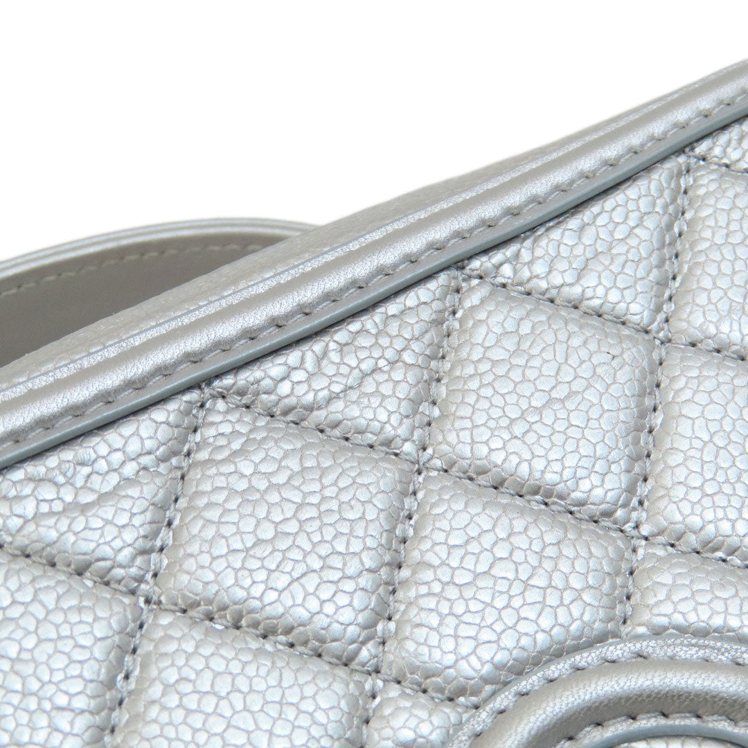 CHANEL Shoulder Bag Caviar skin Silver CC Filigree Vanity Bag SilverMetal