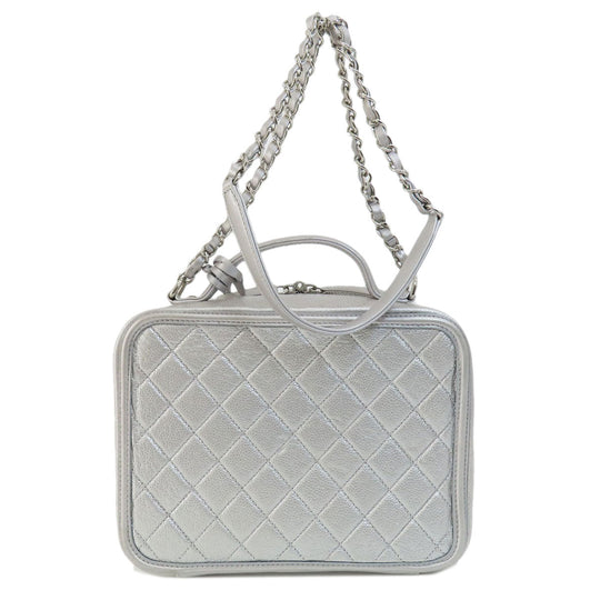 CHANEL Shoulder Bag Caviar skin Silver CC Filigree Vanity Bag SilverMetal