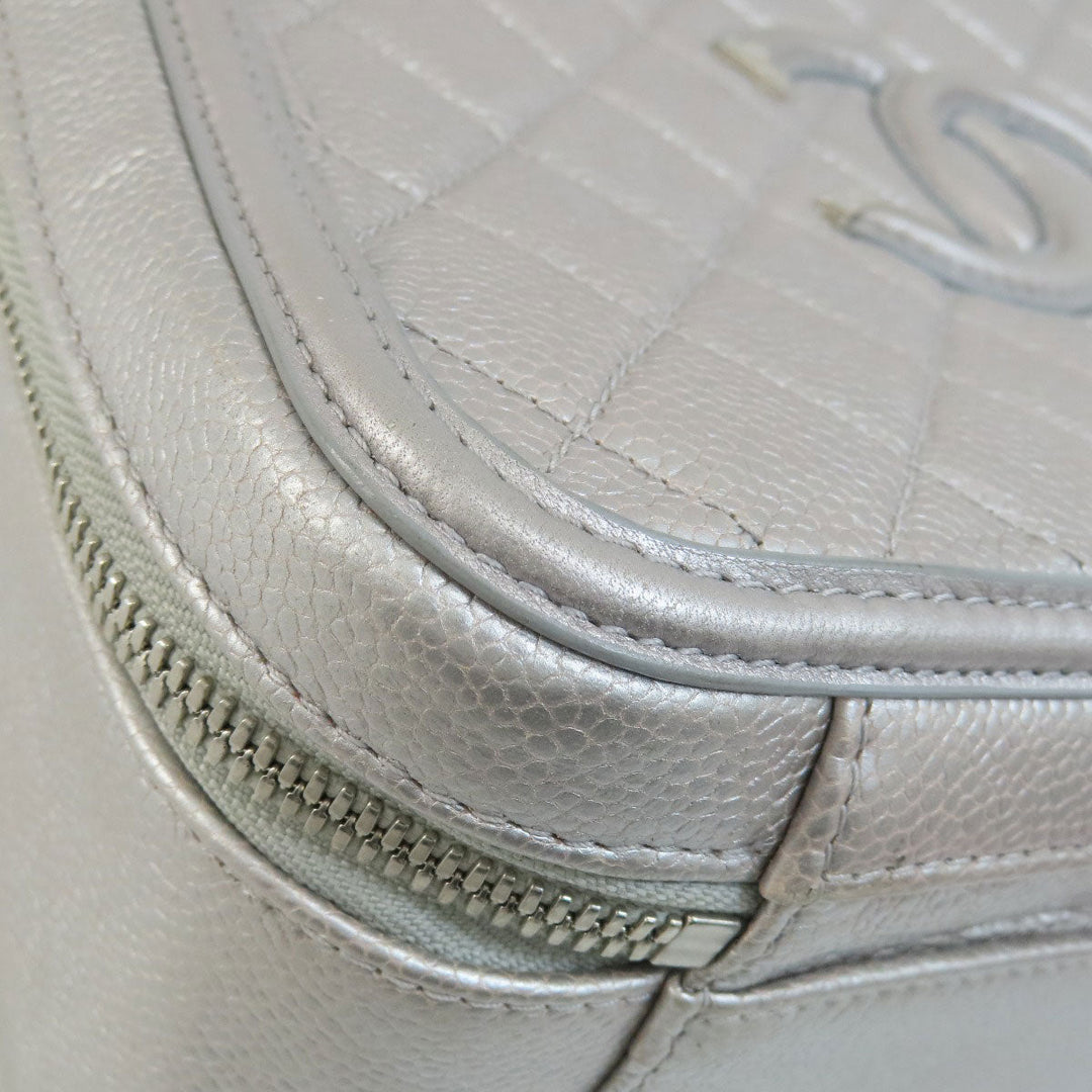 CHANEL Shoulder Bag Caviar skin Silver CC Filigree Vanity Bag SilverMetal