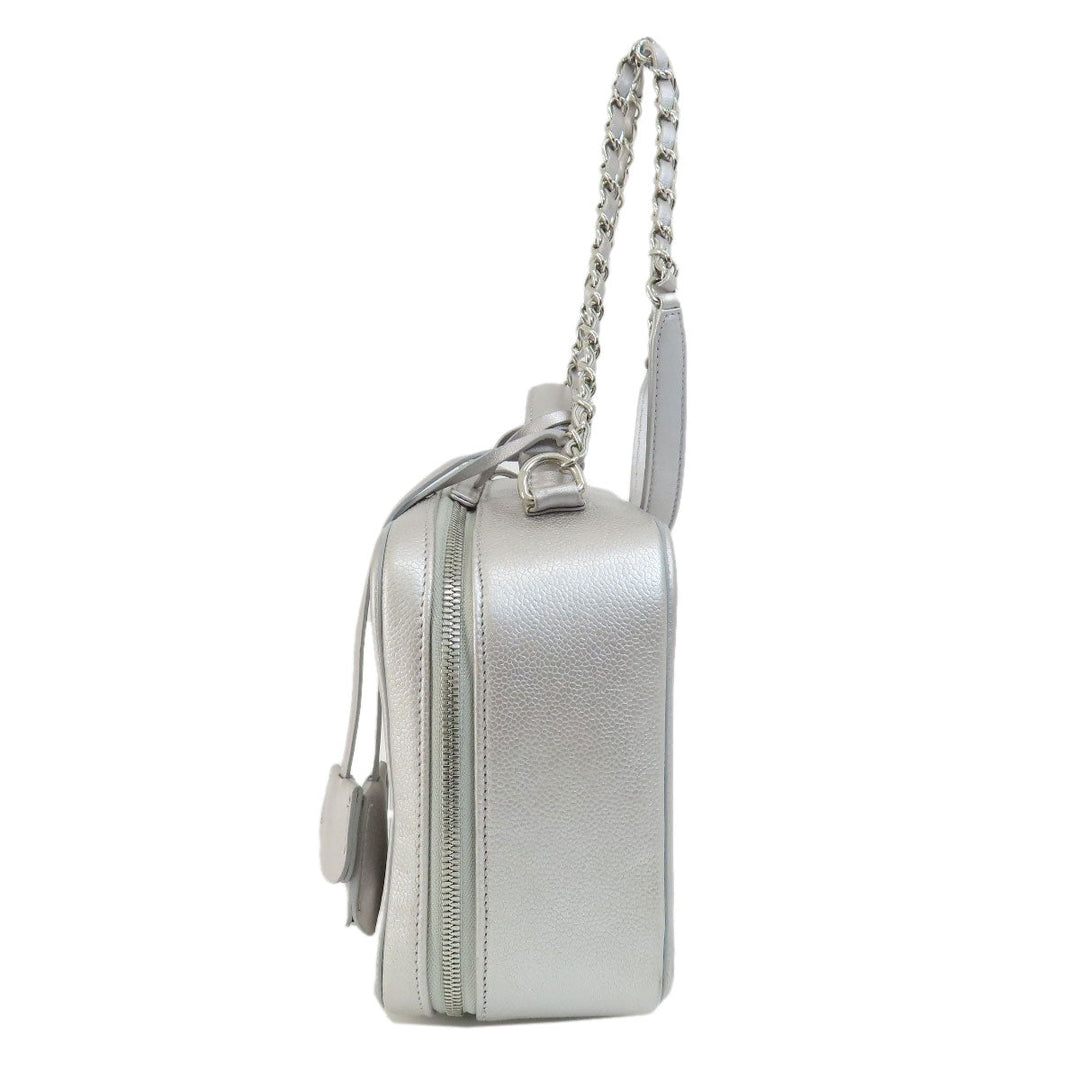 CHANEL Shoulder Bag Caviar skin Silver CC Filigree Vanity Bag SilverMetal
