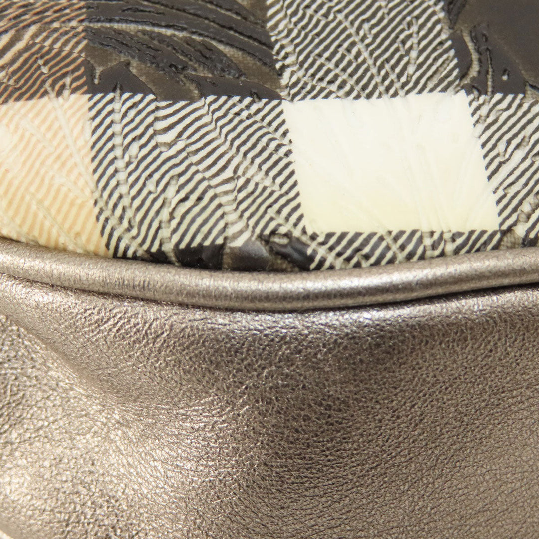 BURBERRY Handbag PVC beige Nova Check Flower Embossed Women Used Authentic