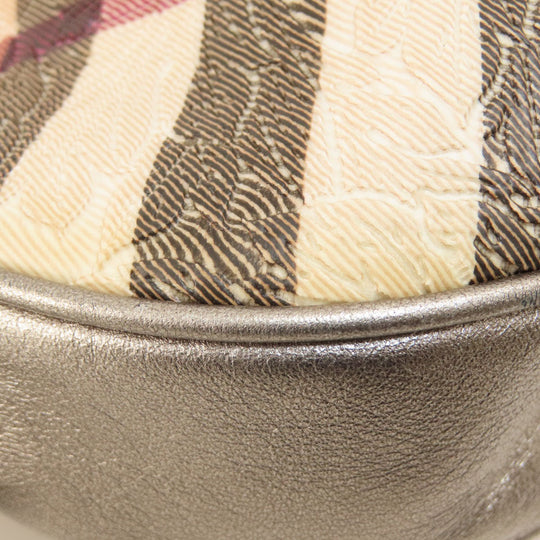 BURBERRY Handbag PVC beige Nova Check Flower Embossed Women Used Authentic