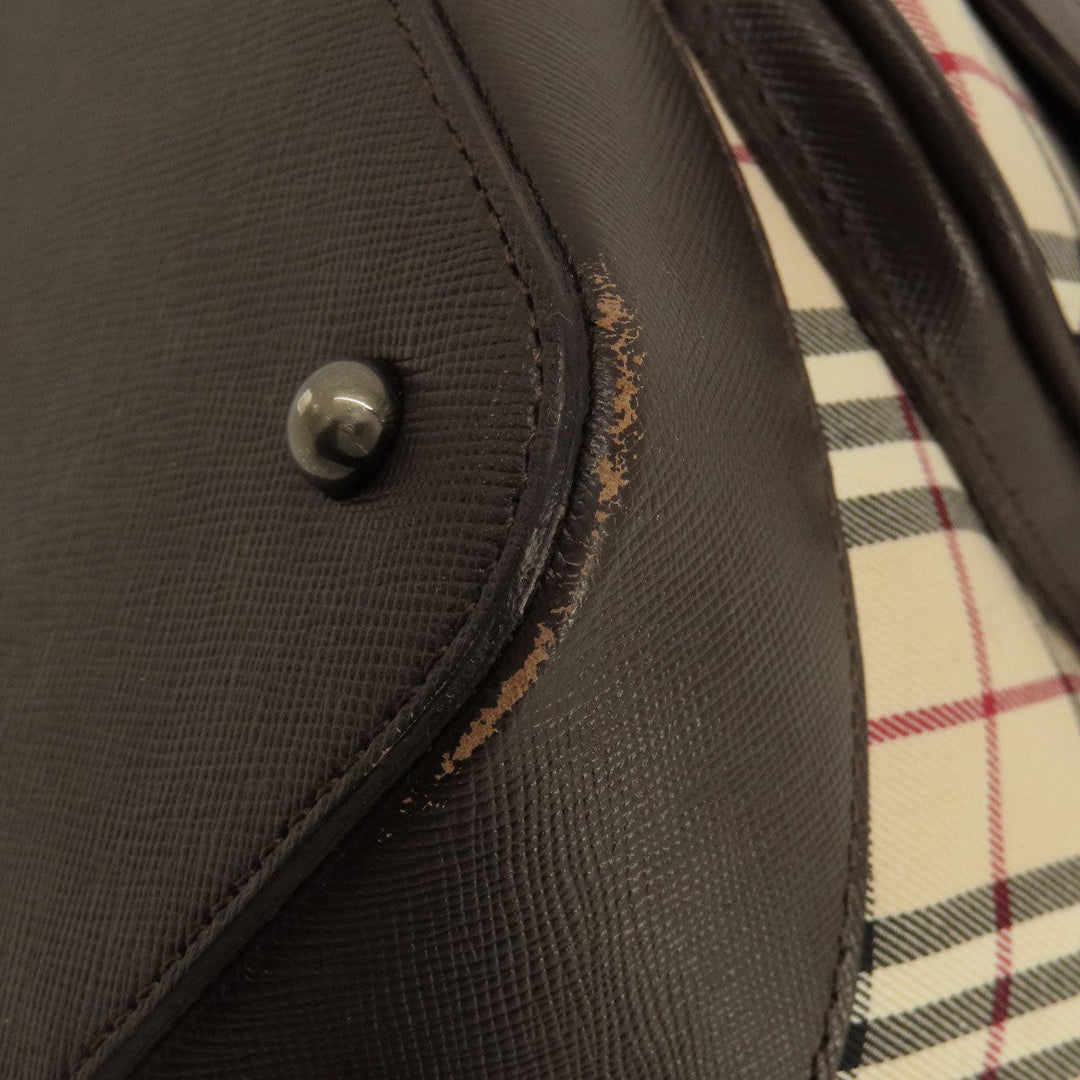 BURBERRY Handbag Canvas, Leather Brown Nova Check Women Used Authentic