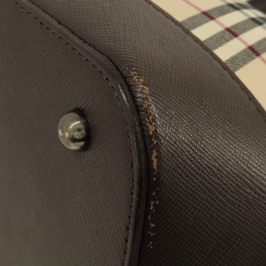 BURBERRY Handbag Canvas, Leather Brown Nova Check Women Used Authentic