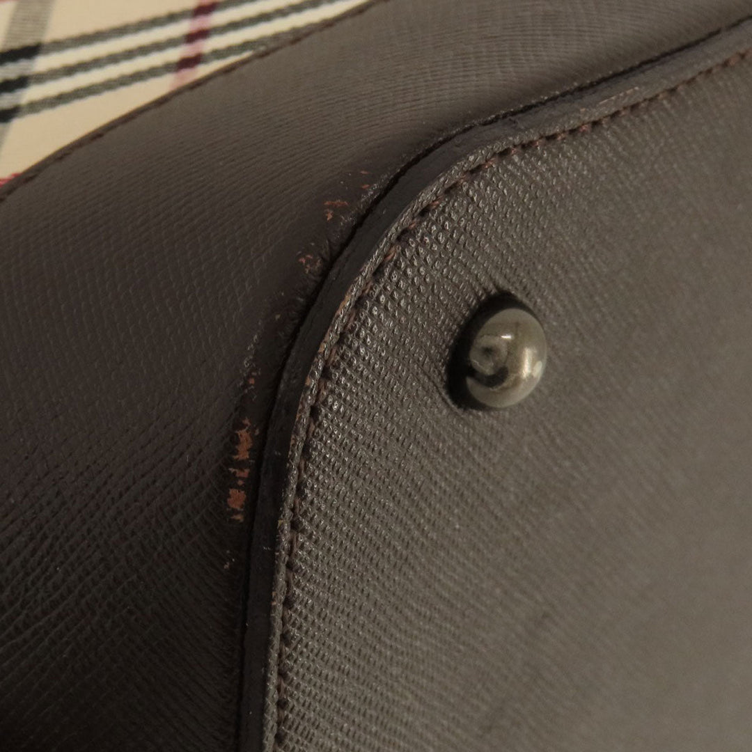 BURBERRY Handbag Canvas, Leather Brown Nova Check Women Used Authentic