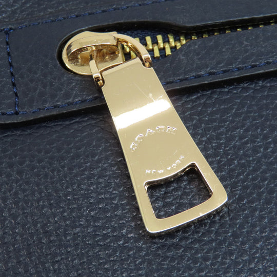 COACH Tote Bag F54687 leather Navy logoMetal 2WAY Women Used Authentic