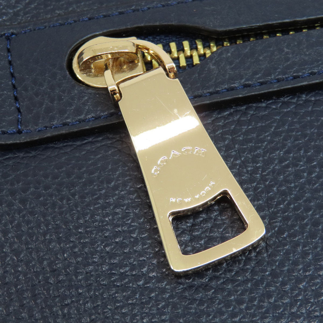 COACH Tote Bag F54687 leather Navy logoMetal 2WAY Women Used Authentic