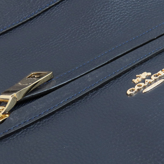 COACH Tote Bag F54687 leather Navy logoMetal 2WAY Women Used Authentic