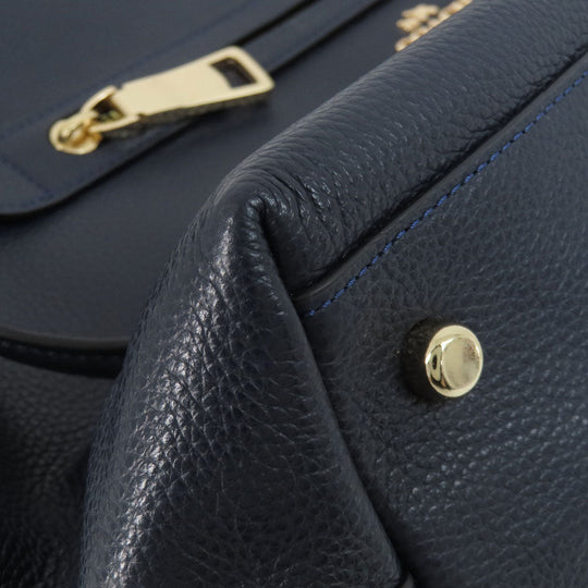 COACH Tote Bag F54687 leather Navy logoMetal 2WAY Women Used Authentic