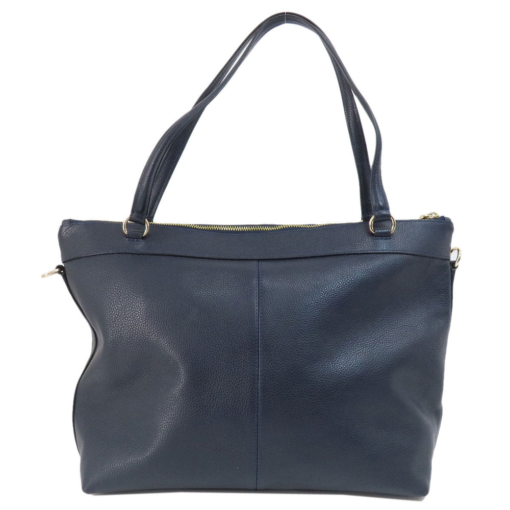COACH Tote Bag F54687 leather Navy logoMetal 2WAY Women Used Authentic