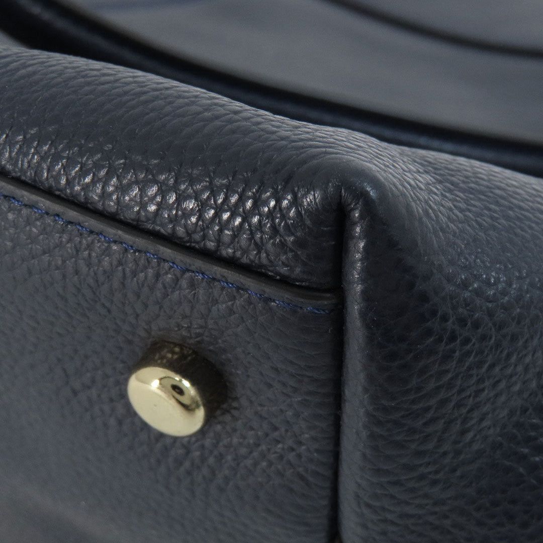 COACH Tote Bag F54687 leather Navy logoMetal 2WAY Women Used Authentic