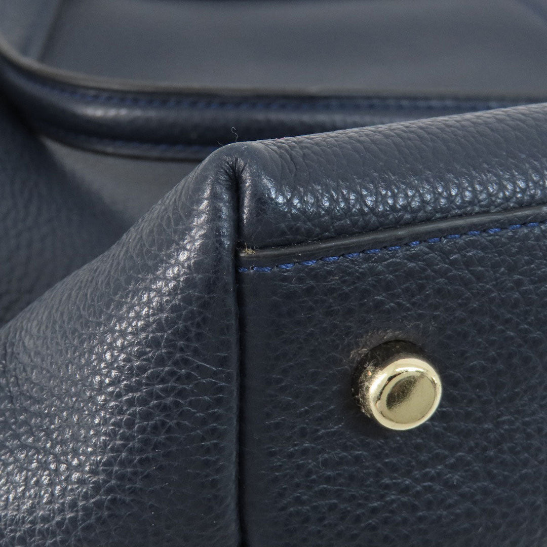 COACH Tote Bag F54687 leather Navy logoMetal 2WAY Women Used Authentic