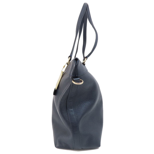 COACH Tote Bag F54687 leather Navy logoMetal 2WAY Women Used Authentic
