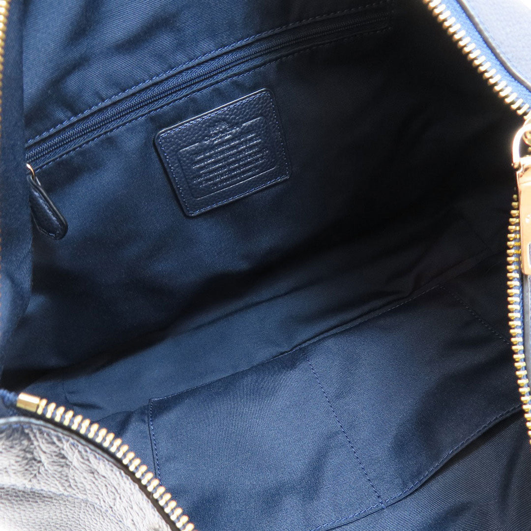 COACH Tote Bag F54687 leather Navy logoMetal 2WAY Women Used Authentic