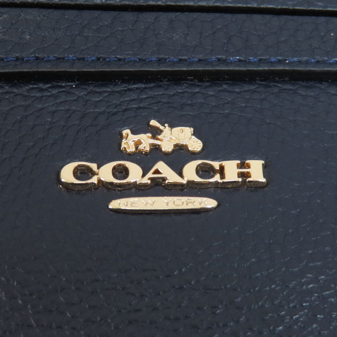 COACH Tote Bag F54687 leather Navy logoMetal 2WAY Women Used Authentic