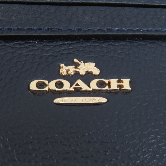 COACH Tote Bag F54687 leather Navy logoMetal 2WAY Women Used Authentic