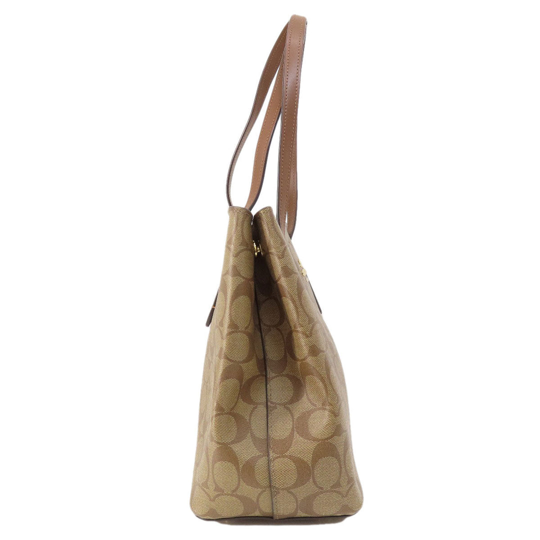 COACH Tote Bag F48735 PVC Brown logo signature Women Used Authentic