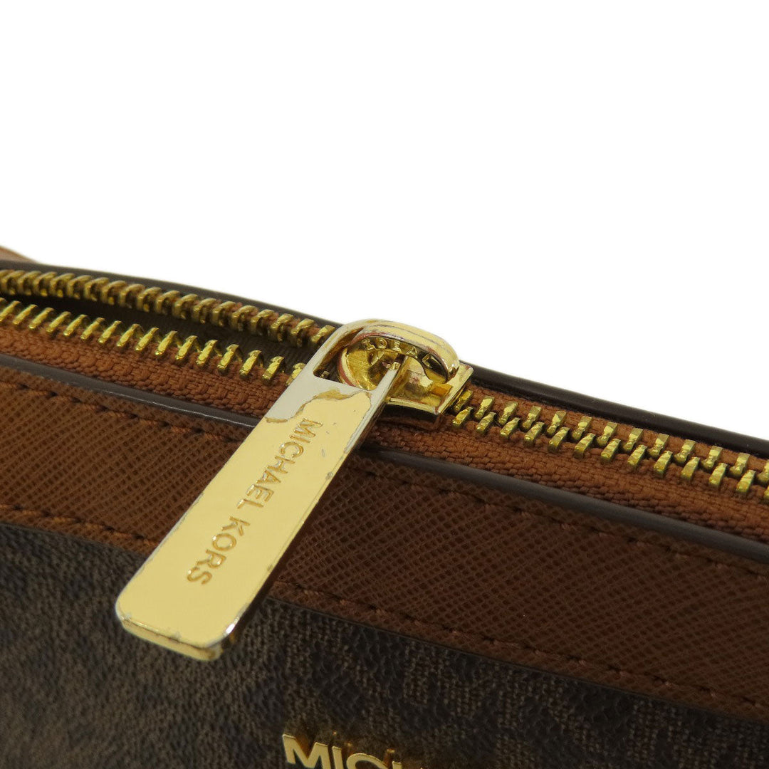 MICHAEL KORS Shoulder Bag Leather, Coated Canvas Brown MK signature Women Used Authentic