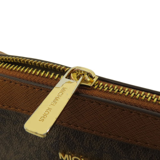 MICHAEL KORS Shoulder Bag Leather, Coated Canvas Brown MK signature Women Used Authentic