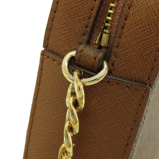 MICHAEL KORS Shoulder Bag Leather, Coated Canvas Brown MK signature Women Used Authentic