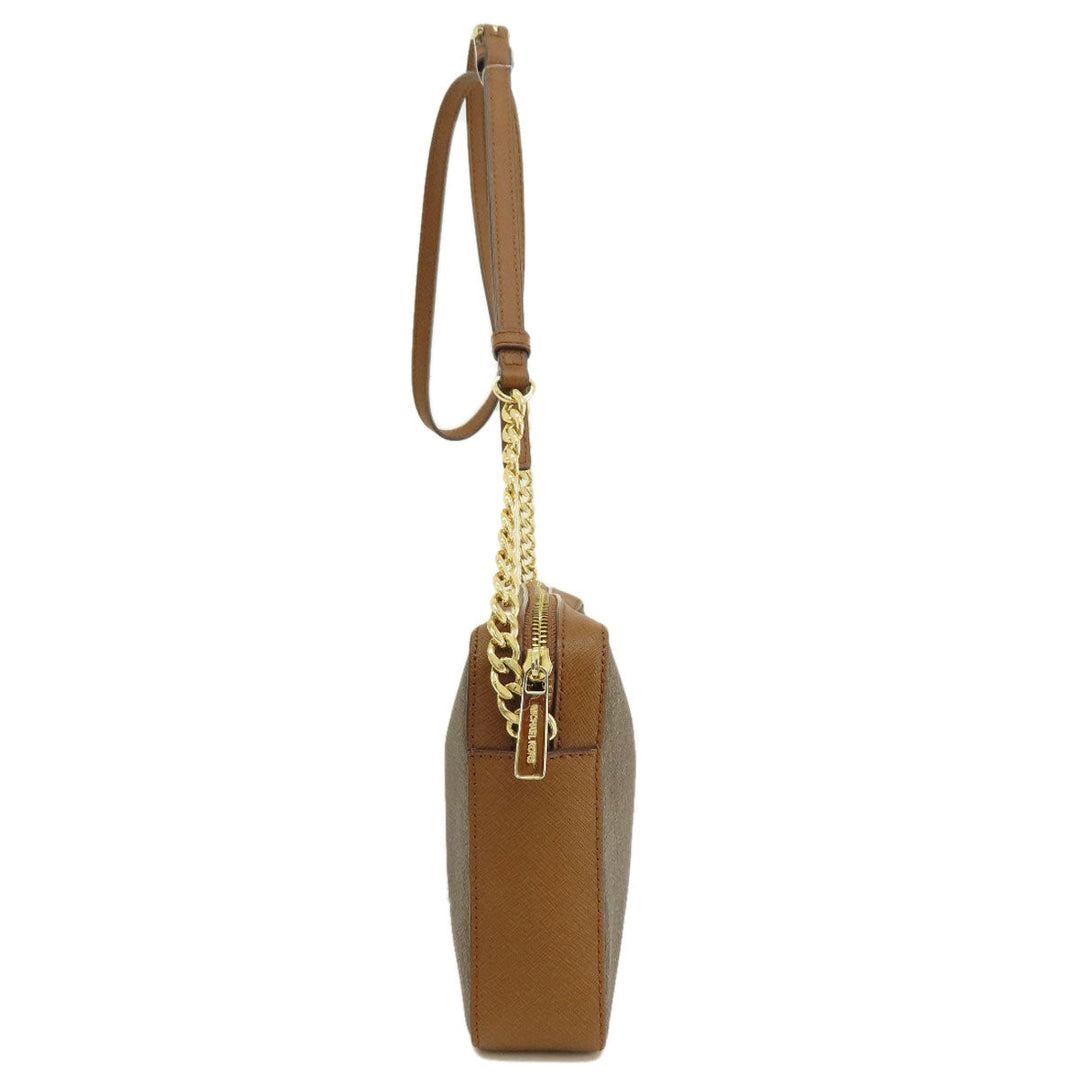 MICHAEL KORS Shoulder Bag Leather, Coated Canvas Brown MK signature Women Used Authentic