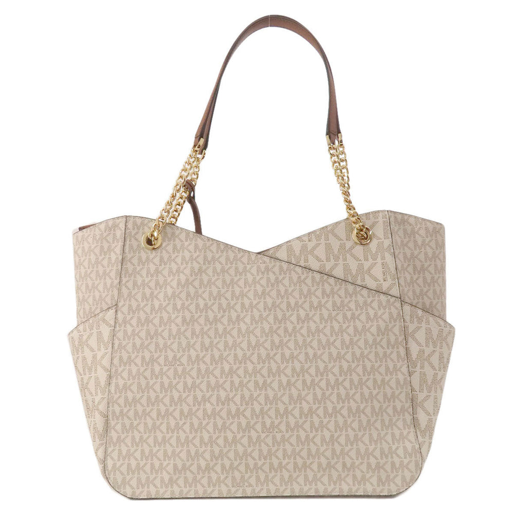 MICHAEL KORS Tote Bag Leather, Coated Canvas white MK signature Women Used Authentic