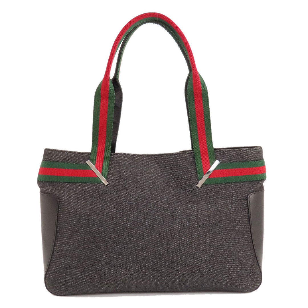 GUCCI Handbag 73983 denim black logo Sherry Line Women Used Authentic