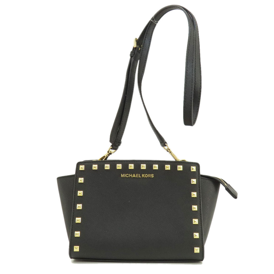 MICHAEL KORS Shoulder Bag leather black Long Shoulder Studs Women Used Authentic