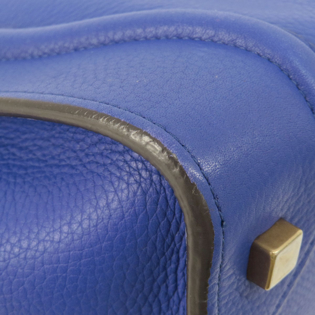 CELINE Tote Bag leather blue Luggage mini Women Used Authentic