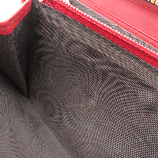 GUCCI Long Wallet Purse 453158 Calfskin Red Bamboo Women Used Authentic