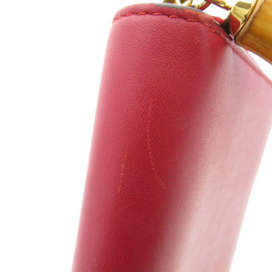 GUCCI Long Wallet Purse 453158 Calfskin Red Bamboo Women Used Authentic
