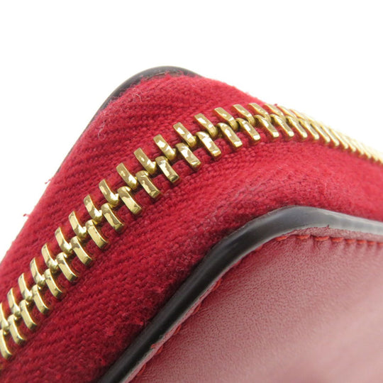 GUCCI Long Wallet Purse 453158 Calfskin Red Bamboo Women Used Authentic