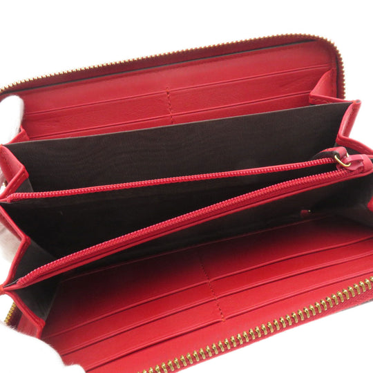 GUCCI Long Wallet Purse 453158 Calfskin Red Bamboo Women Used Authentic
