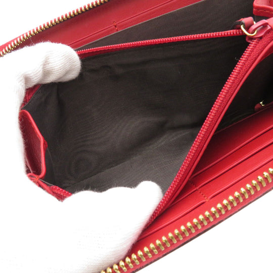 GUCCI Long Wallet Purse 453158 Calfskin Red Bamboo Women Used Authentic