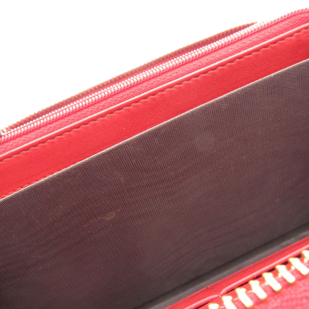 GUCCI Long Wallet Purse 453158 Calfskin Red Bamboo Women Used Authentic