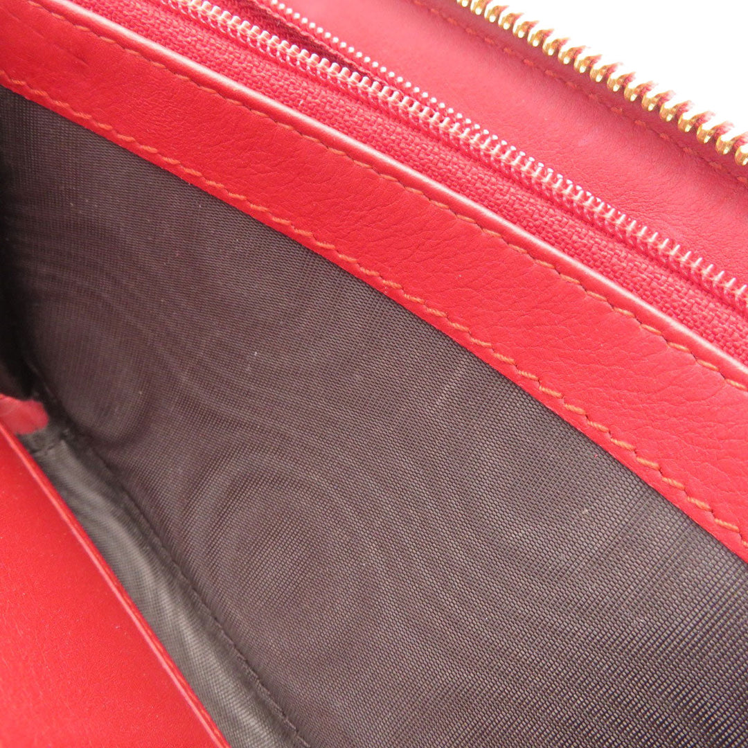 GUCCI Long Wallet Purse 453158 Calfskin Red Bamboo Women Used Authentic