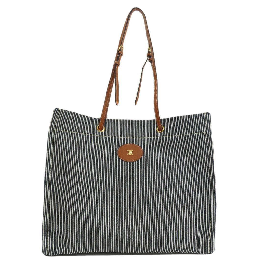 CELINE Shoulder Bag canvas blue Square Hippo Stripe Women Used Authentic