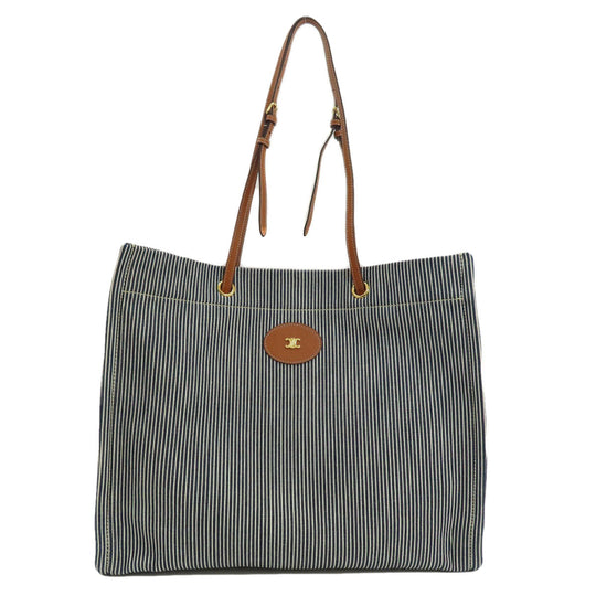 CELINE Shoulder Bag canvas blue Square Hippo Stripe Women Used Authentic