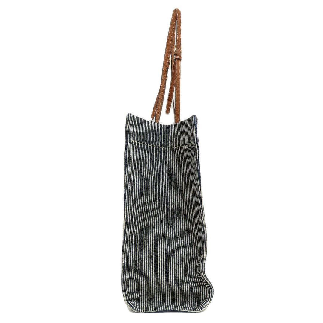 CELINE Shoulder Bag canvas blue Square Hippo Stripe Women Used Authentic
