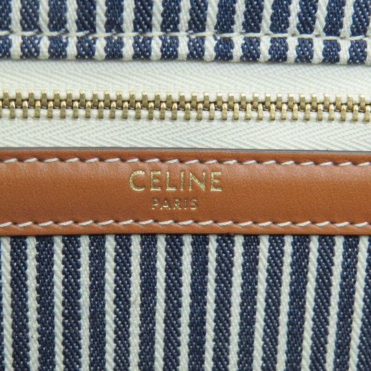 CELINE Shoulder Bag canvas blue Square Hippo Stripe Women Used Authentic