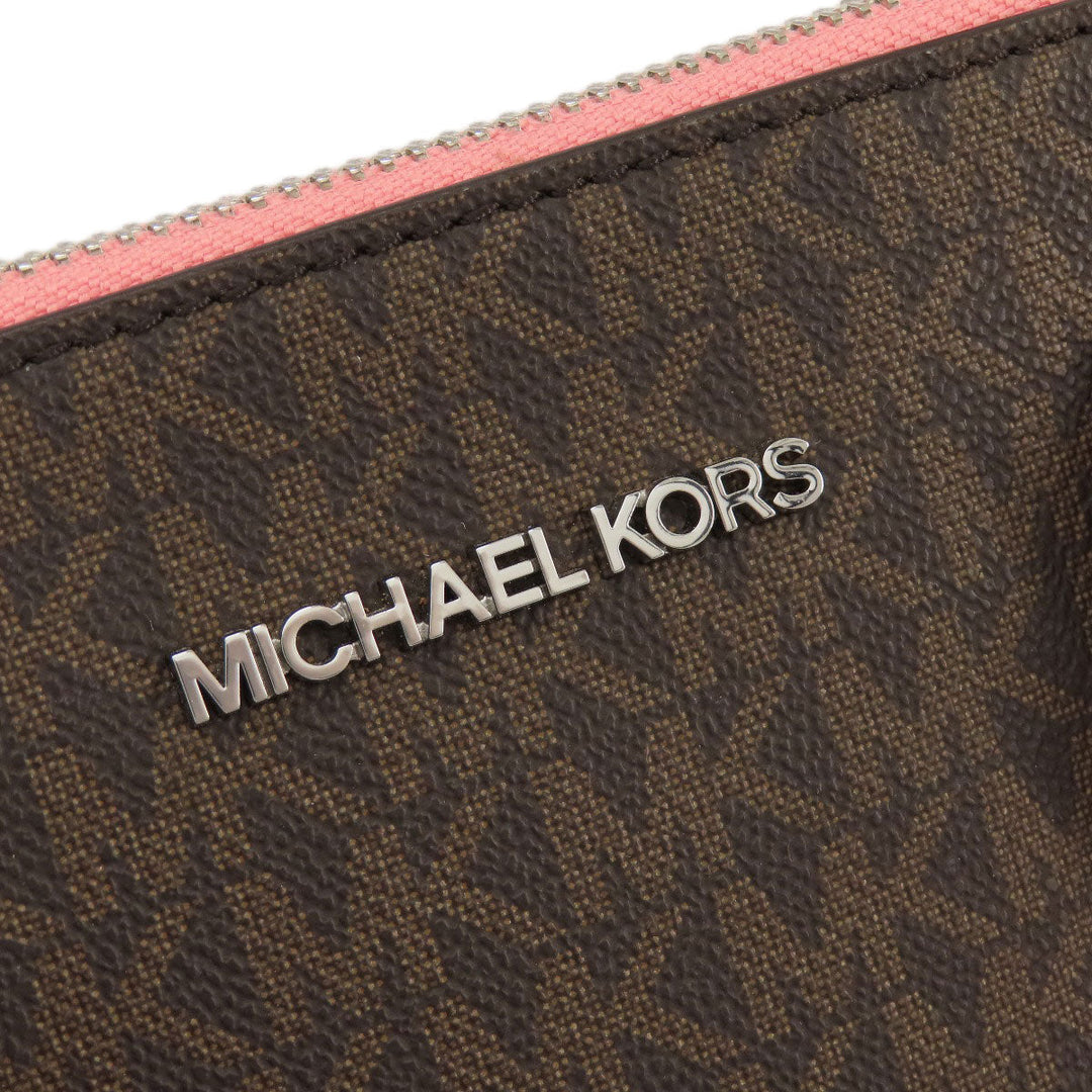 MICHAEL KORS Handbag Leather, Coated Canvas Brown MK Signature 2WAY Women Used Authentic