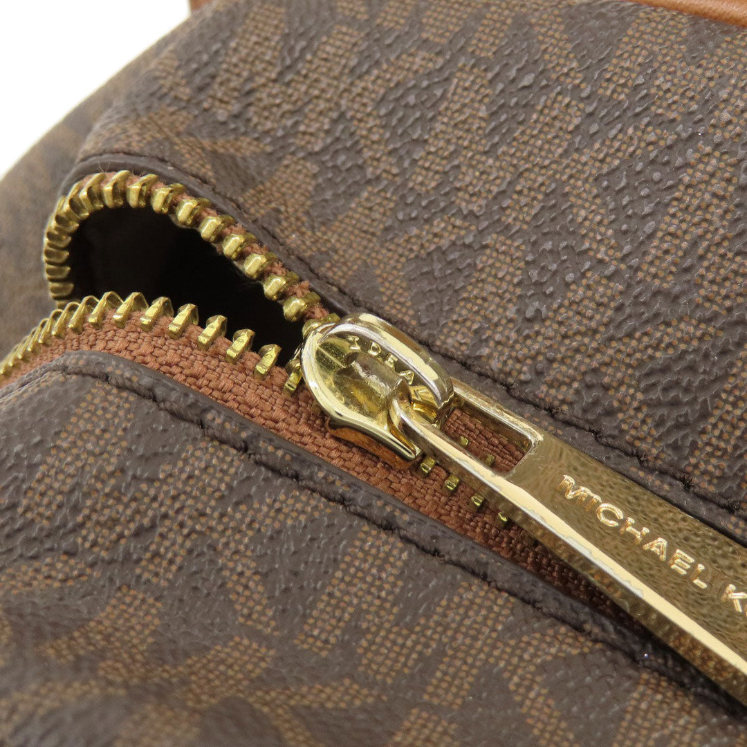 MICHAEL KORS Backpack Leather, Coated Canvas Brown MK Signature Sticker Women Used Authentic