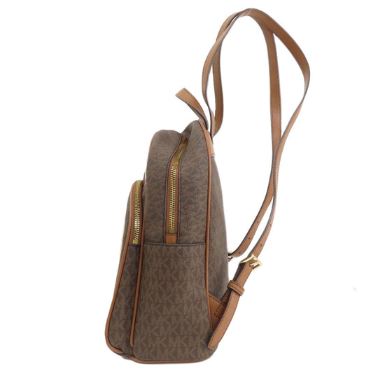 MICHAEL KORS Backpack Leather, Coated Canvas Brown MK Signature Sticker Women Used Authentic