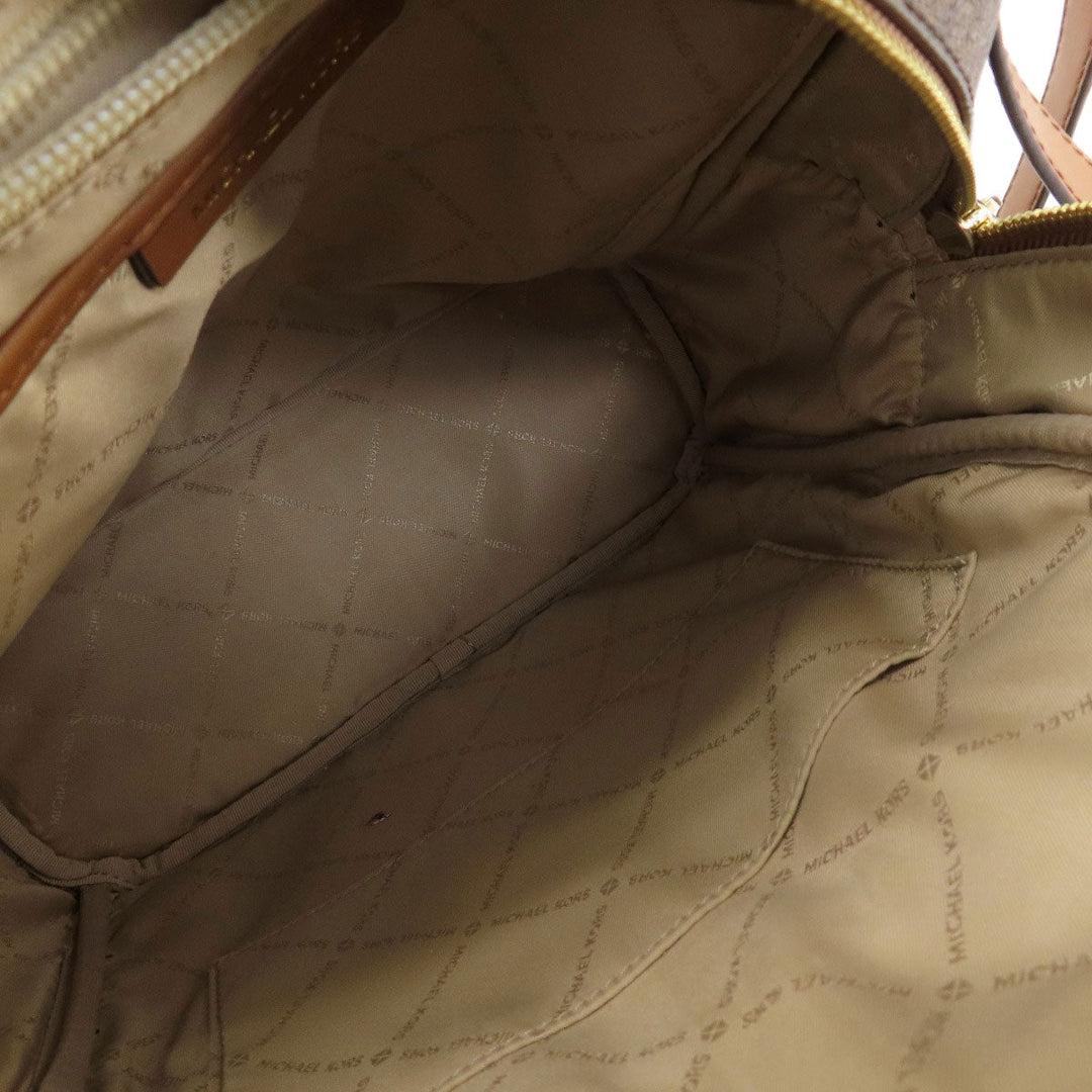 MICHAEL KORS Backpack Leather, Coated Canvas Brown MK Signature Sticker Women Used Authentic