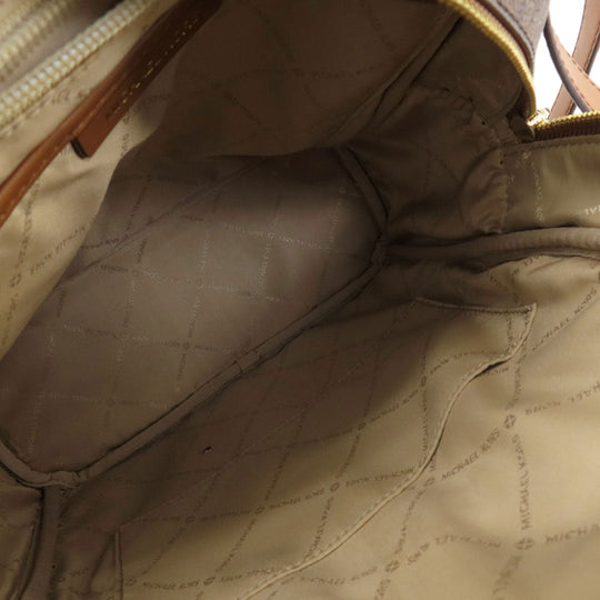 MICHAEL KORS Backpack Leather, Coated Canvas Brown MK Signature Sticker Women Used Authentic