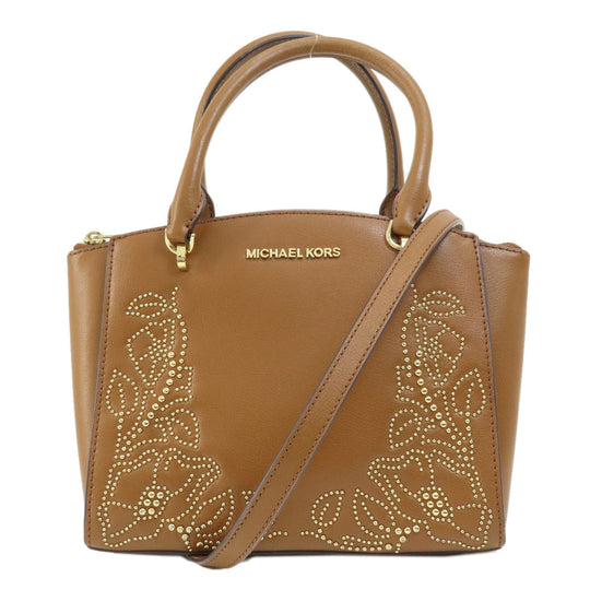 MICHAEL KORS Handbag leather Brown Flower motif studs 2WAY