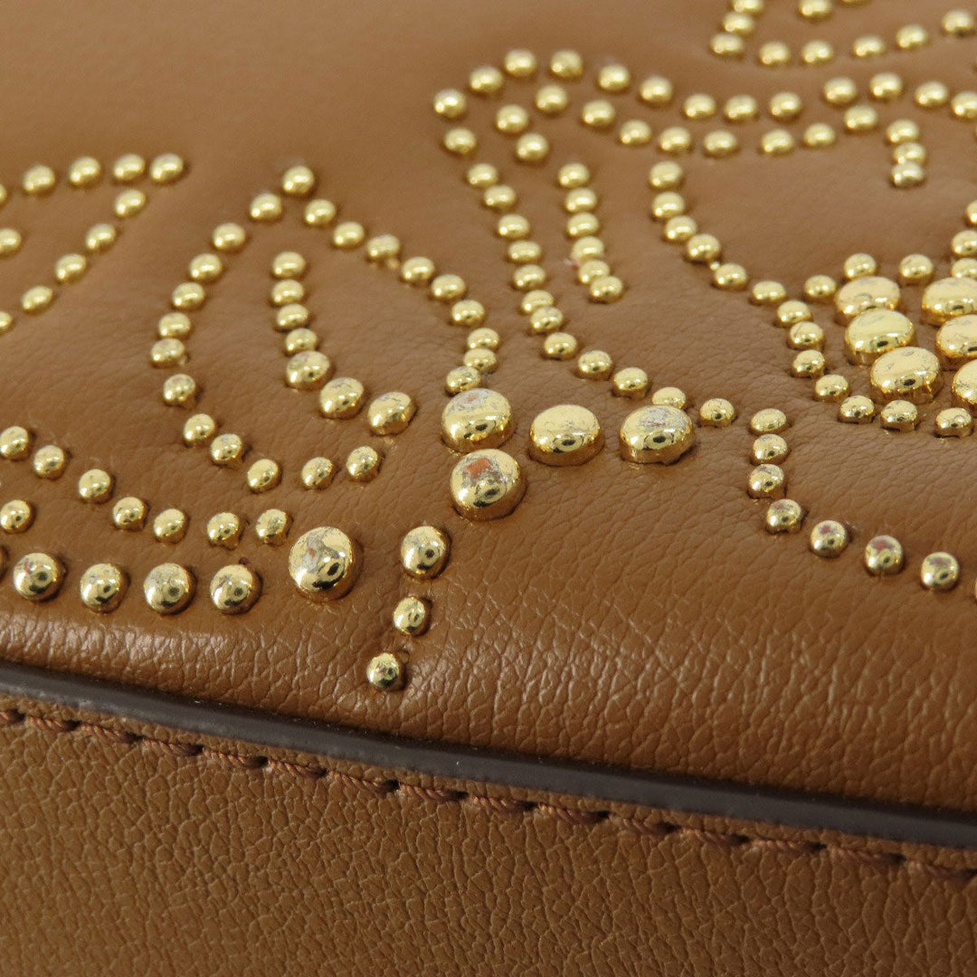 MICHAEL KORS Handbag leather Brown Flower motif studs 2WAY