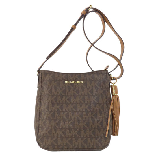 MICHAEL KORS Shoulder Bag Leather, Coated Canvas Brown MK signature Women Used Authentic
